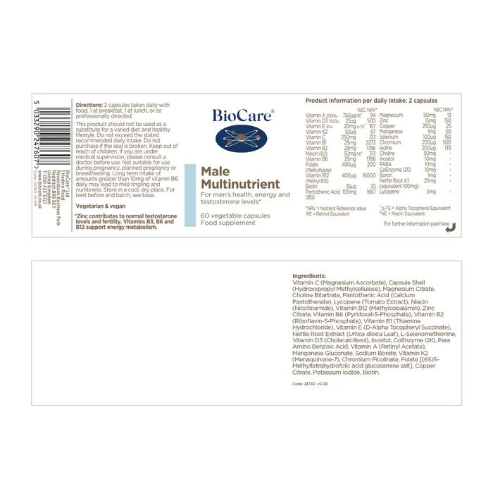 BioCare Male Multinutrient 60 Capsules - DragonVitality