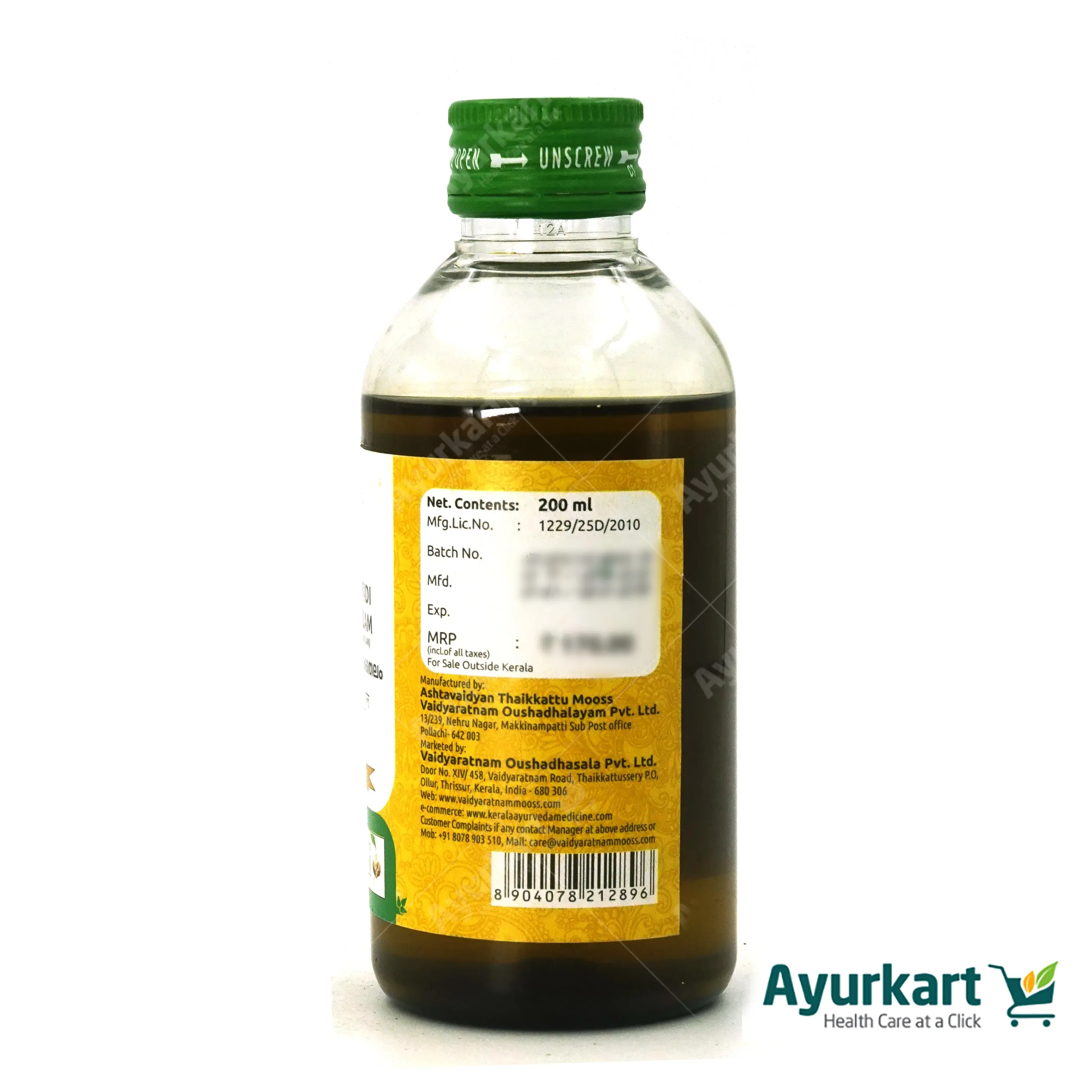 Kayyonyadi Kera Thailam / Kanjunnyadi Kera Tailam - 200ML - Vaidyaratnam - DragonVitality