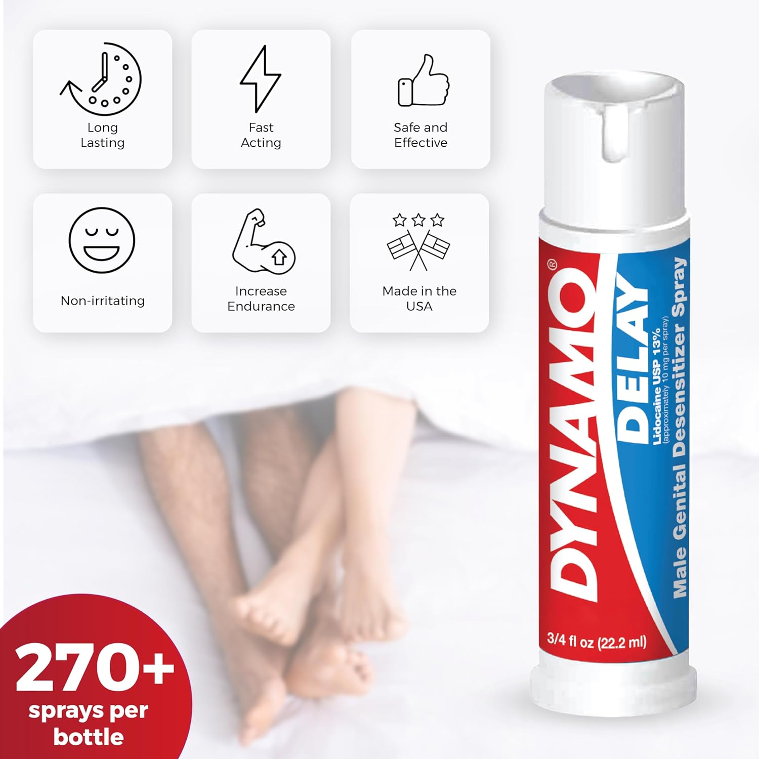 Dynamo Delay Spray for Men – 13% Lidocaine Numbing Spray to Help You Last Longer – 2 Pack Climax Control – FDA Registered, Better Value - DragonVitality