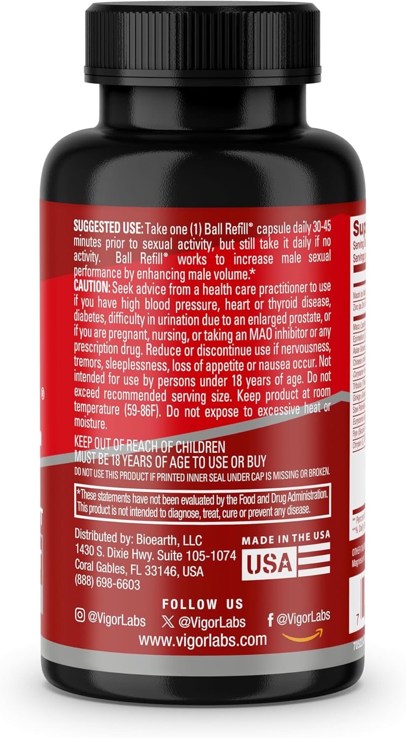 BALL REFILL by Vigor Labs Semen Volumizer & Male Enhancement Supplement | Boost Sexual Drive & Libido | Improve Orgasms & Sexual Performance | Increase Semen Volume | 30 Capsules - DragonVitality