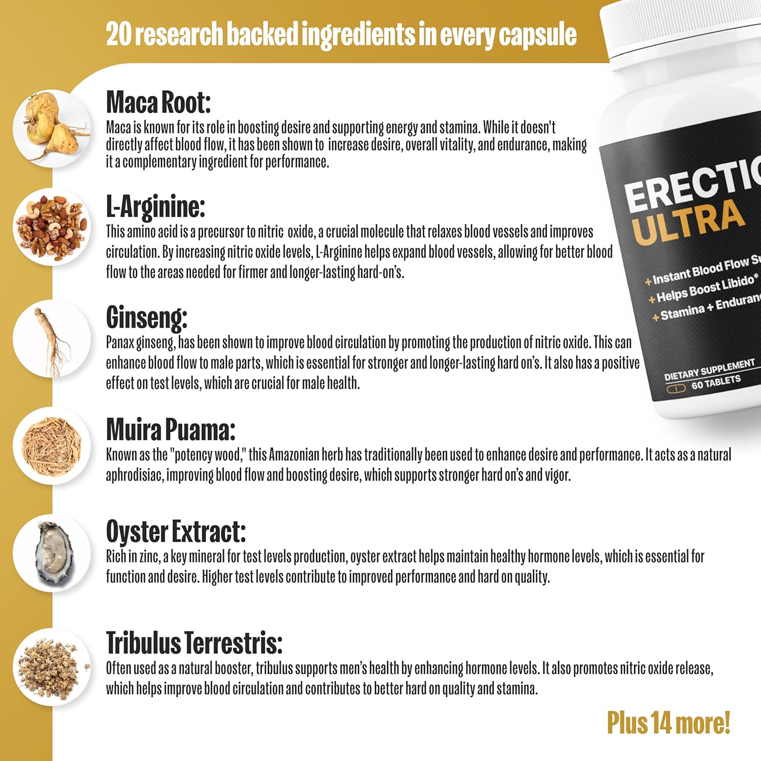 Erect Ultra | Performance Pills for Men Fast Acting Blood Flow & Enhanced Circulation, Stamina, Girth and Hardness | Helps Achieve & Sustain Hard On's | 20 Research Backed Ingredients - 60 Tablets - DragonVitality
