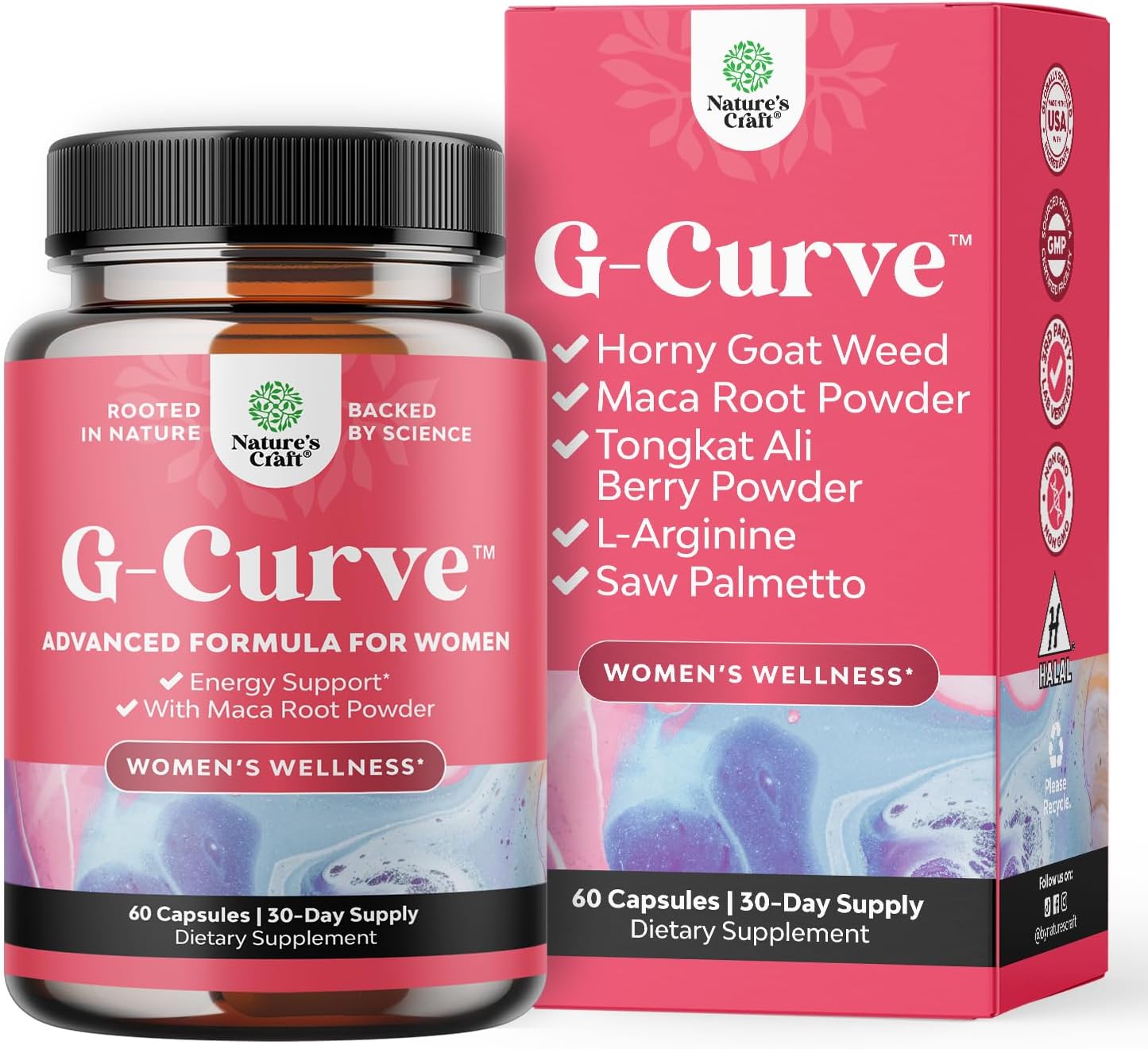 Natures Craft G-Curve Butt and Breast Enhancement Pills - Herbal Enhancer May Support Body Sculpting Curves with Saw Palmetto Extract Horny Goat Weed for Women *Results Vary 60 Count - DragonVitality