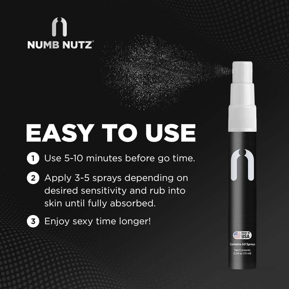 Delay Spray for Him, 60 Pumps, Numb Nutz Last Longer Bed Premature Ejaculant Control Sexual Enhancers, Desensitizing Spray Sex Men, Climax Delay Spray for Men 0.34 Fl Oz (Pack of 1) 1 0.34 Fl Oz - DragonVitality
