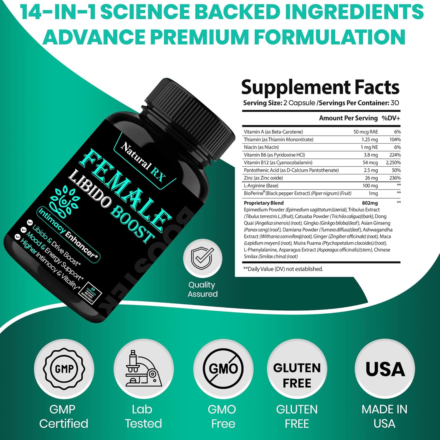Fast Acting Female Libido Booster | Female Enhancement, Long Lasting, Hormonal Balance | High Intimacy, Increases Drive and Mood with Maca Root, Ginseng, Tribulus, Gingko| Non GMO USA Made 60 Capsules - DragonVitality
