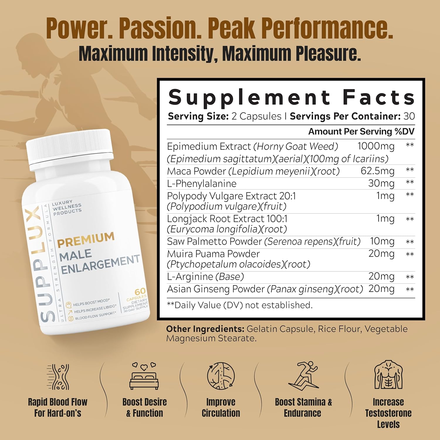 PREMIUM Male EnIargement - Powerful Erect Pills for Men w/ Fast Acting Blood Flow to Gain Length & Girth + Stamina | 9 Research Backed Ingredients for MaIe Performance & Circulation - 60 Capsules - DragonVitality