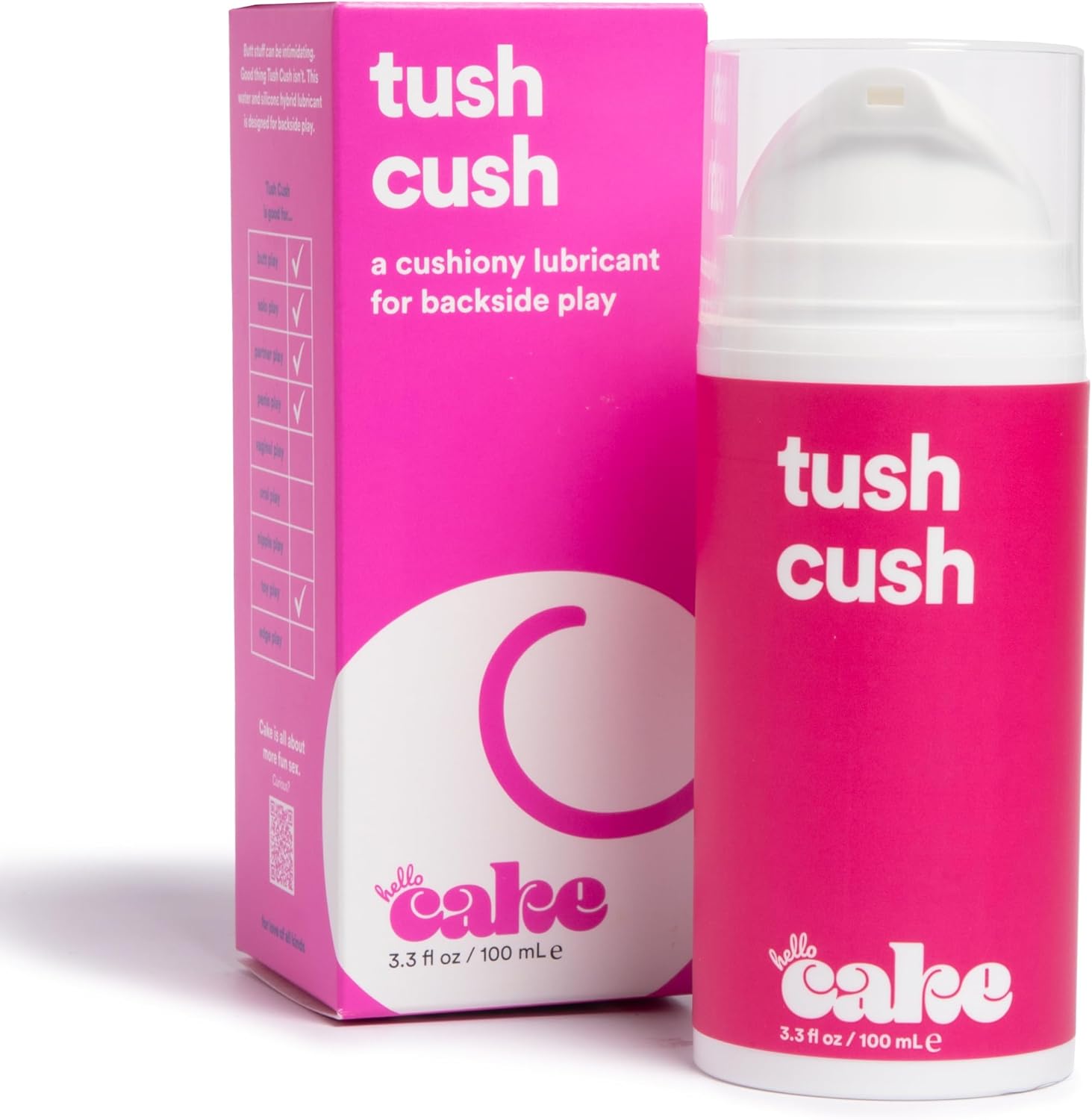 Hello Cake Tush Cush, Silicone and Water-Based Personal Lubricant, Formulated for Anal Use, Hybrid Lube for Men, Women, and Couples, 3.3 fl oz - DragonVitality