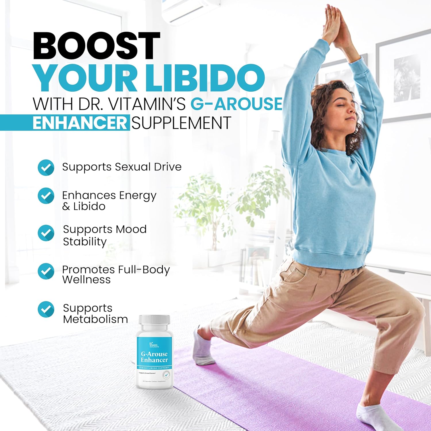 DR VITAMIN SOLUTIONS G-Arouse Enhancer for Female | Libido Booster for Women | Fast Acting Formula w/Horny Goat Weed, Maca Root, Tongkat Ali & Tribulus | Female Libido Booster for Energy, 60 Capsules - DragonVitality