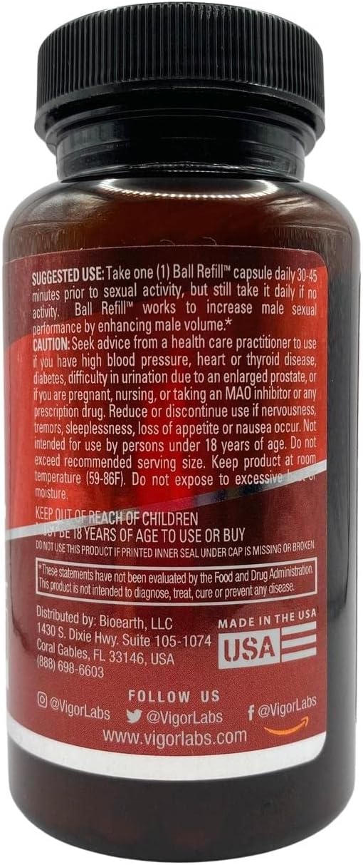 BALL REFILL by Vigor Labs Semen Volumizer & Male Enhancement Supplement | Boost Sexual Drive & Libido | Improve Orgasms & Sexual Performance | Increase Semen Volume | 30 Capsules - DragonVitality
