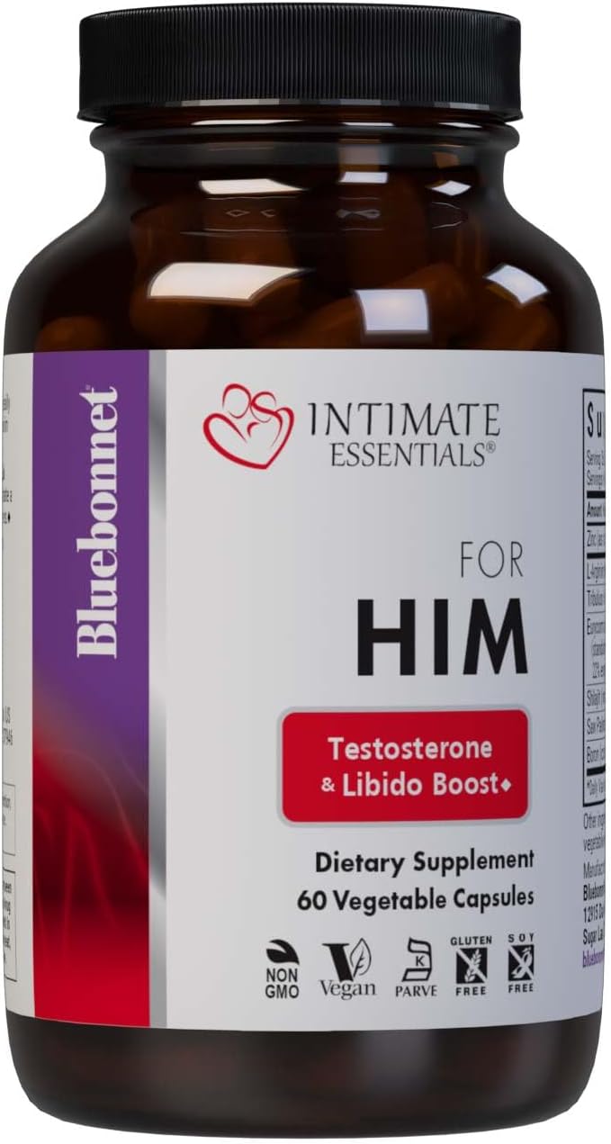 Bluebonnet Nutrition Intimate Essentials for Him, Testosterone & Libido Boost*, on-GMO, Vegan, Kosher Certified, Gluten-Free, Soy-Free, Milk-Free, 60 Vegetable Capsules, 30 Servings - DragonVitality
