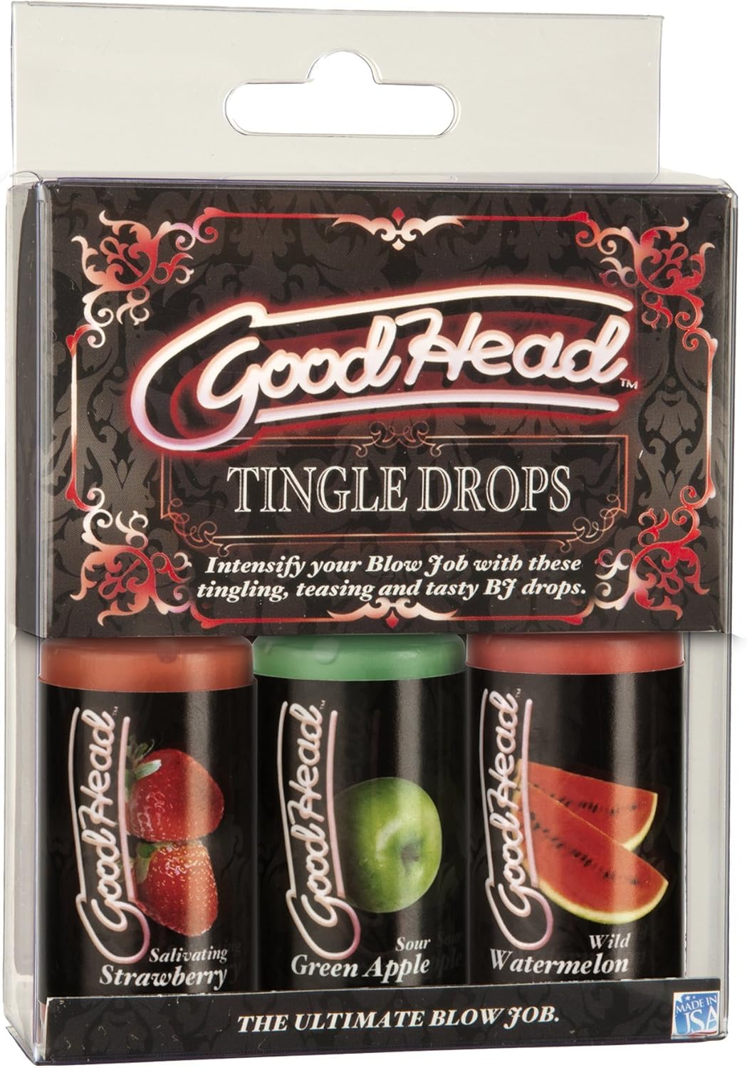 Doc Johnson GoodHead - Tingle Drops - Sweet and Tingling Oral Sex Enhancing Drops - Watermelon, Green Apple, Strawberry - 3 x 1 oz. bottles (28 g) - DragonVitality