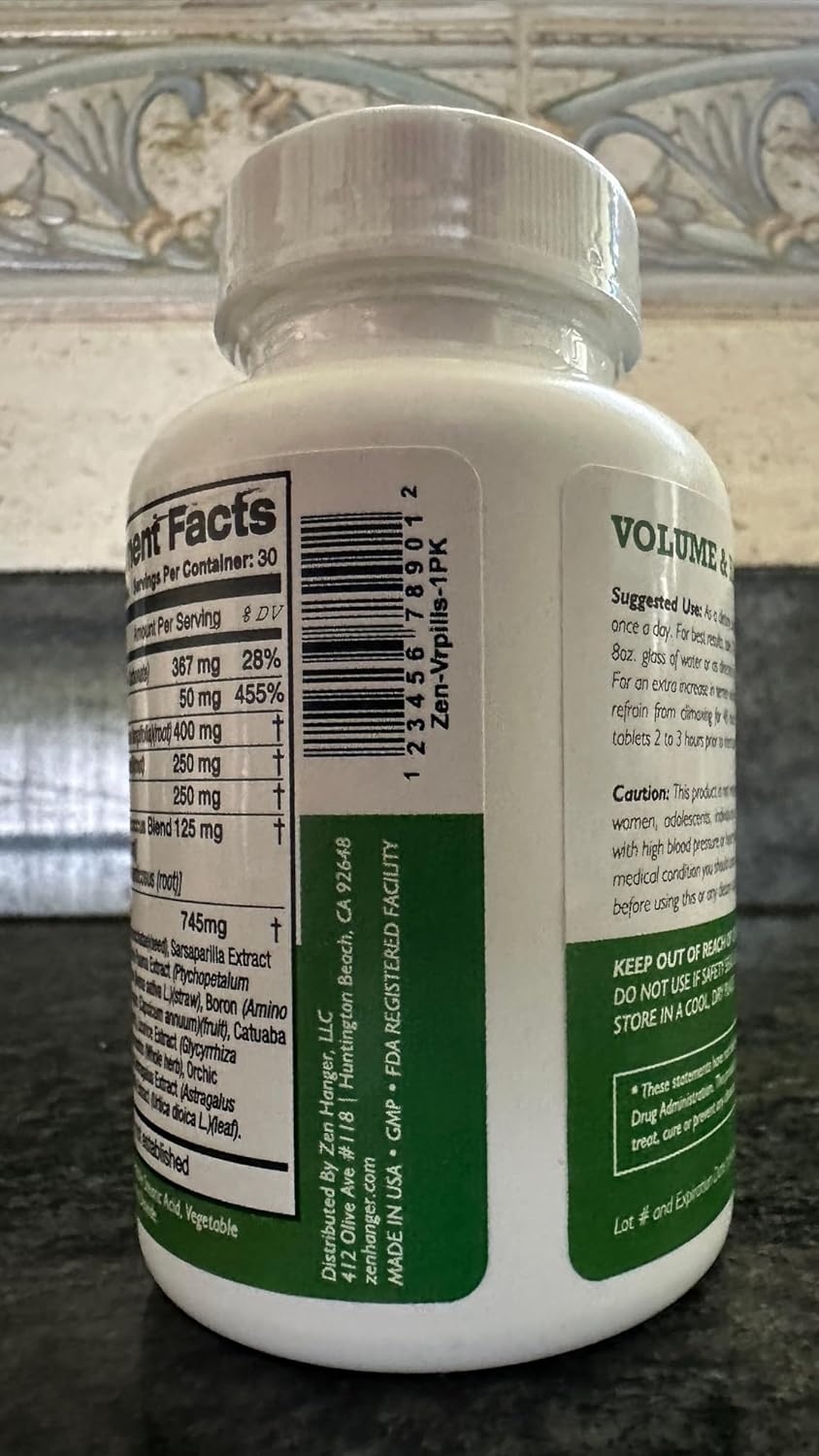 Zen Hanger Male Size Enhancement Pills (60 Count/Bottle, 2 Bottles) - Mens Supplement for Volume & Recovery After Enlargement Exercises - Penis Girth & Enlargement Pills - DragonVitality