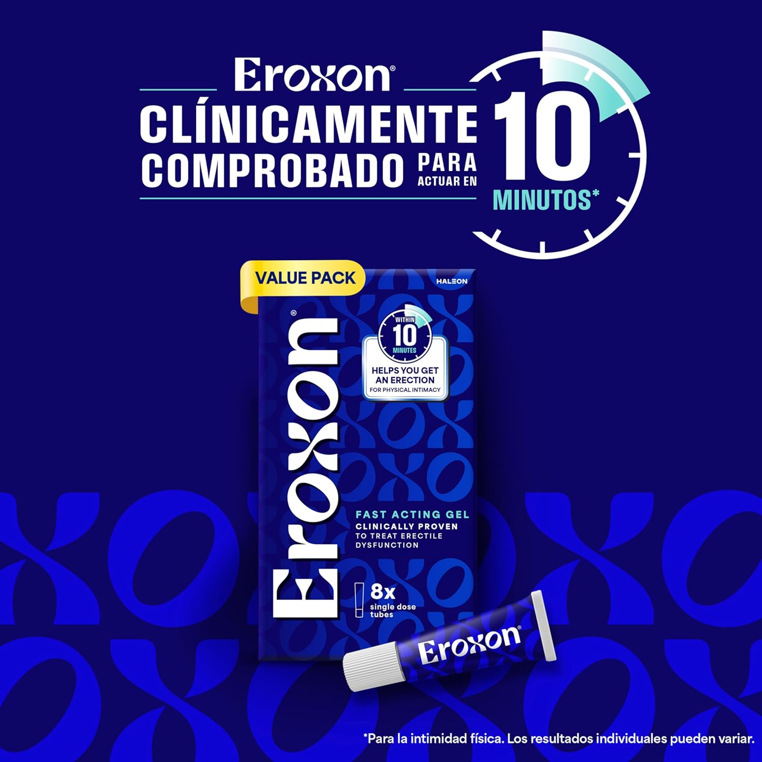 Eroxon Erectile Dysfunction Treatment Gel, New Clinically Proven Topical Gel, Helps Get an Erection Within 10 Minutes, 8 Single Use Tubes - DragonVitality
