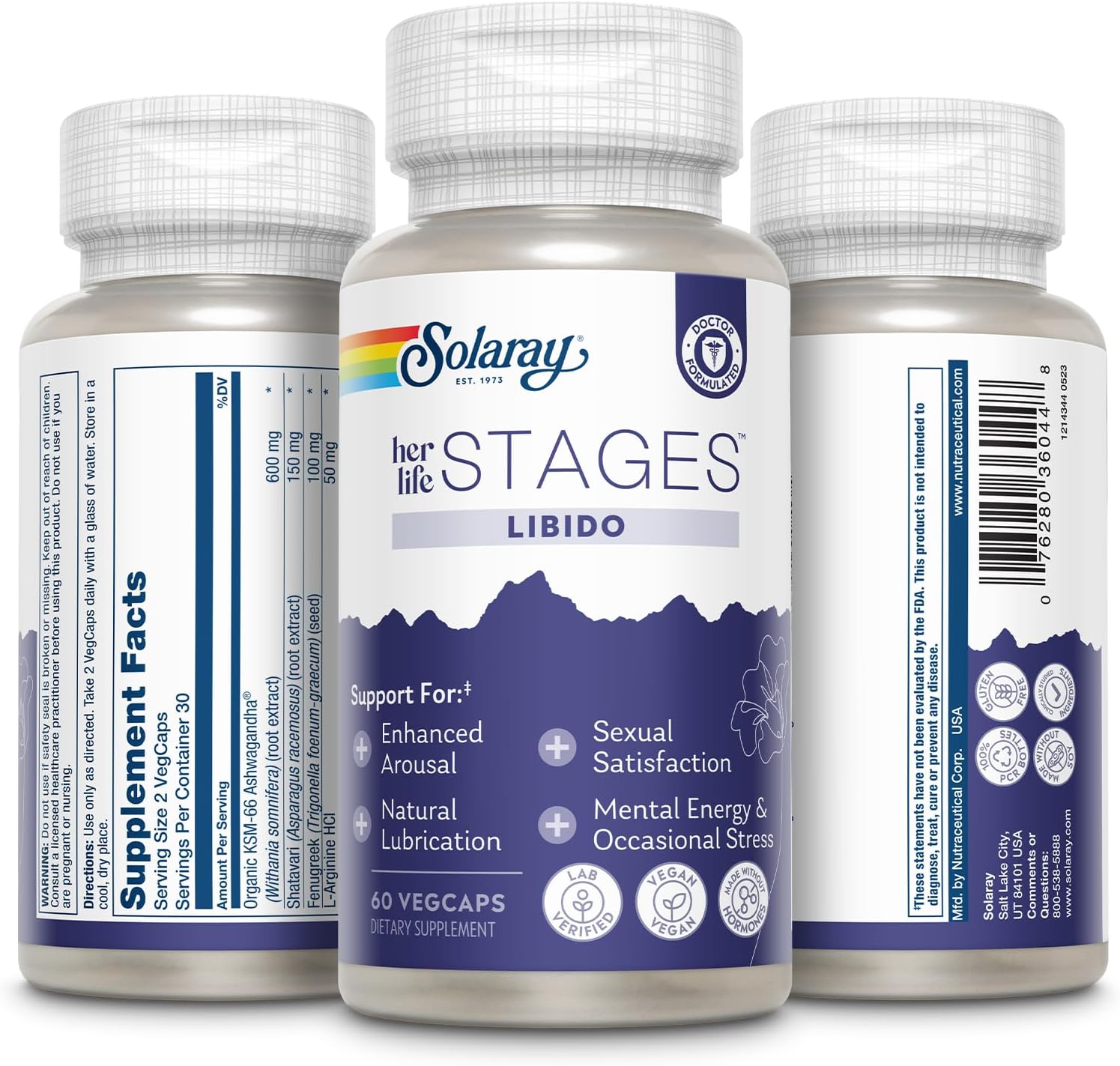 SOLARAY Libido her Life Stages - Supports Natural Lubrication and Libido Increase for Women - Shatavari, Fenugreek, Organic Ashwagandha Capsules - Made Without Hormones - 30 Servings, 60 VegCaps - DragonVitality