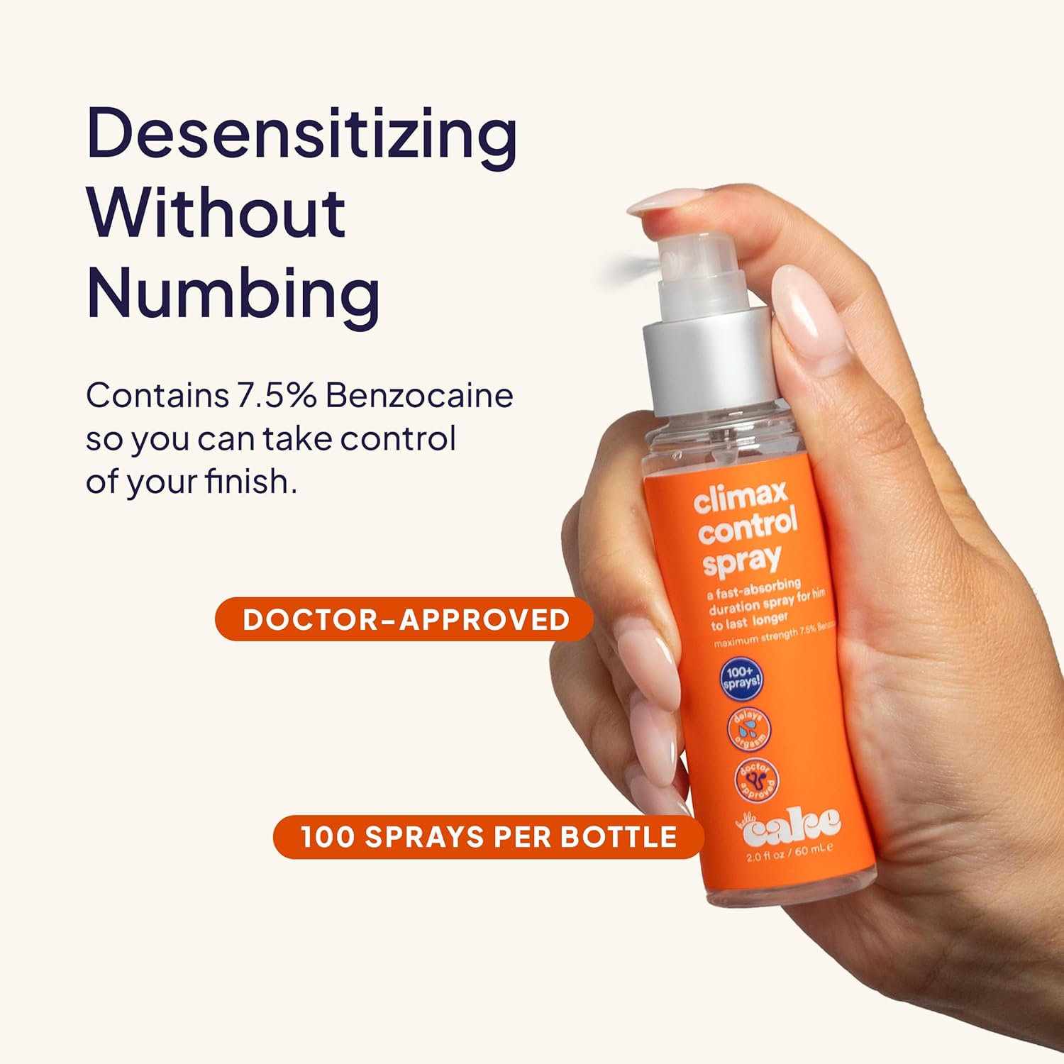 Hello Cake Climax Control Delay Spray, Fast-Absorbing Male Genital Desensitizer with Benzocaine - Last Longer, Stamina Enhancing, Non-Numbing Mist for Men and Couples, 2 fl oz - DragonVitality