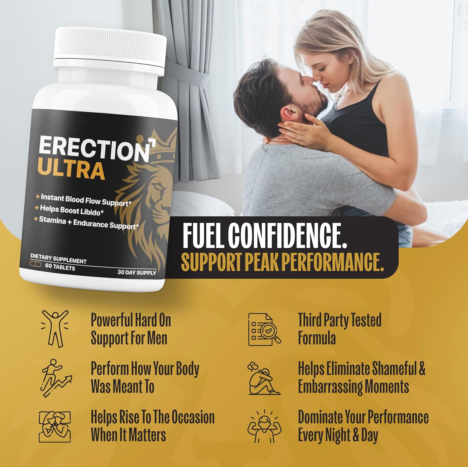 Erect Ultra | Performance Pills for Men Fast Acting Blood Flow & Enhanced Circulation, Stamina, Girth and Hardness | Helps Achieve & Sustain Hard On's | 20 Research Backed Ingredients - 60 Tablets - DragonVitality