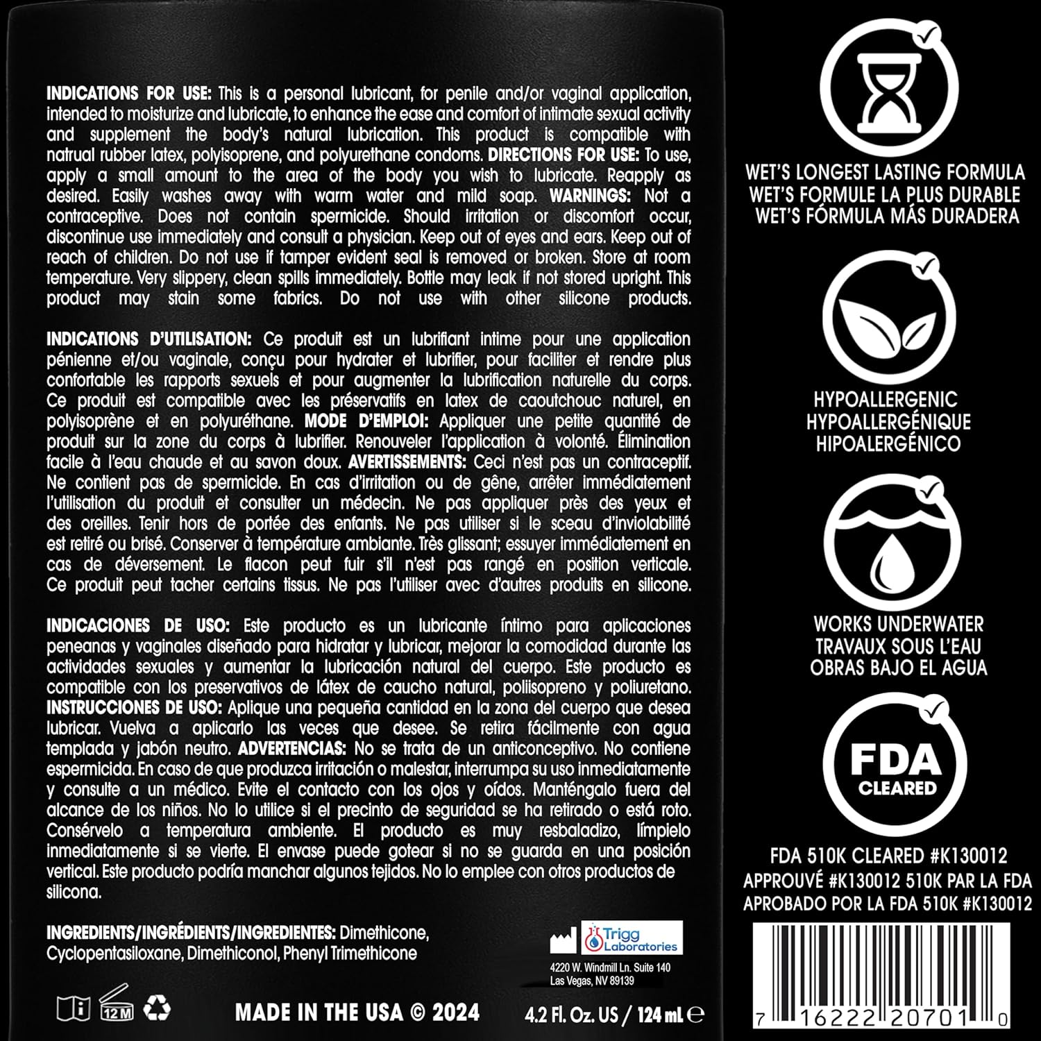 Wet Platinum Silicone-Based Personal Lubricant | Ultra Smooth, Super Slick, Hypoallergenic, Long-Lasting Performance, Waterproof Formula| Lube for Men, Women & Couples, 4.2 fl oz - DragonVitality