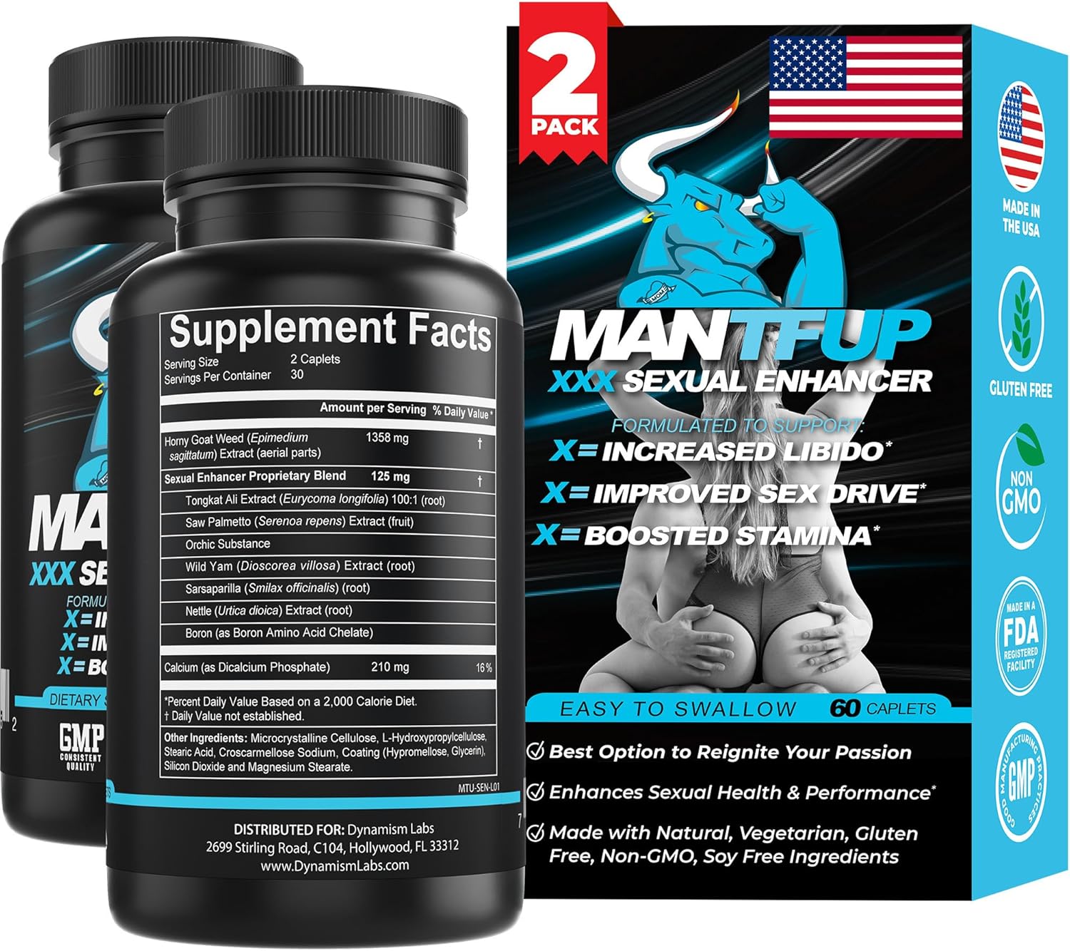 MANTFUP Daily Sexual Enhancer for Men | Boost Libido, Testosterone, Pleasure & Performance, Fast-Acting Enhancement | Potenciadores de Testosterona (120 Count (Pack of 2)) - DragonVitality