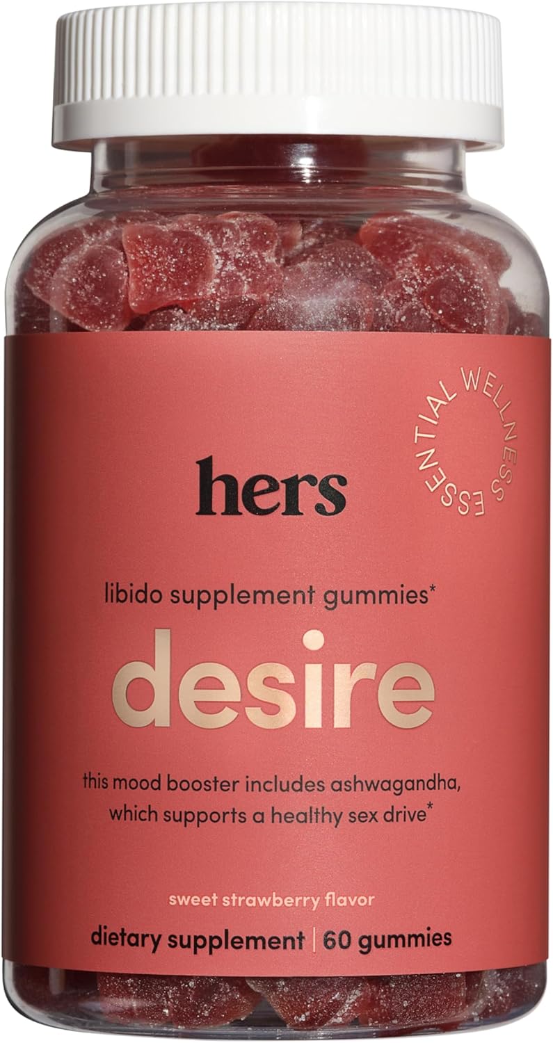 Hers Desire Libido Supplement Gummies for Women - Mood Support & Booster Gummies with Ashwagandha, Ginkgo Biloba & Damiana - No Artificial Sweeteners or Flavors - Sweet Strawberry Flavor, 60 ct - DragonVitality
