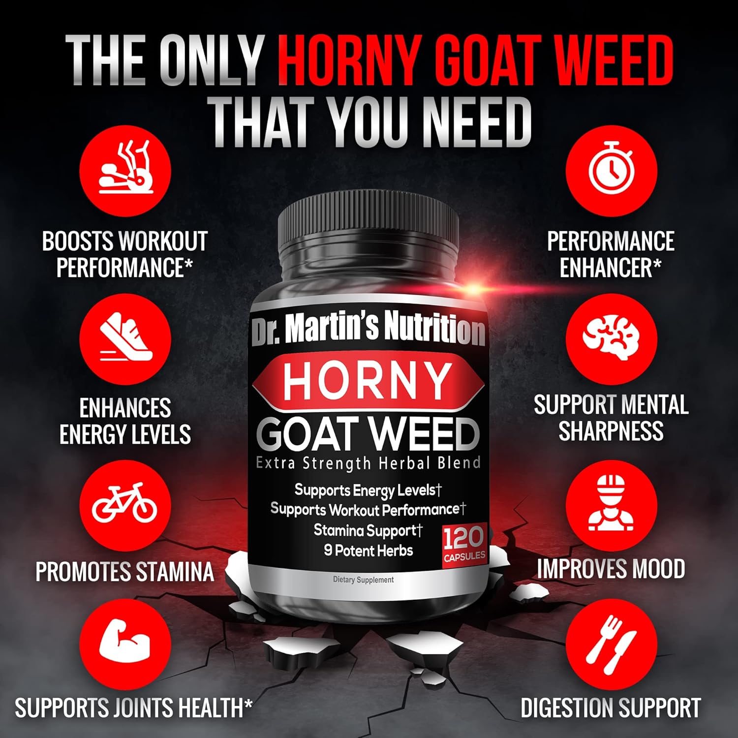 Super Strength 1590mg Horny Goat Weed 120 Capsules With Maca Arginine & Ginseng - Naturally Boost your Health, Workout Performance, Endurance & Energy, Joint Health For Men & Women (120C) - DragonVitality