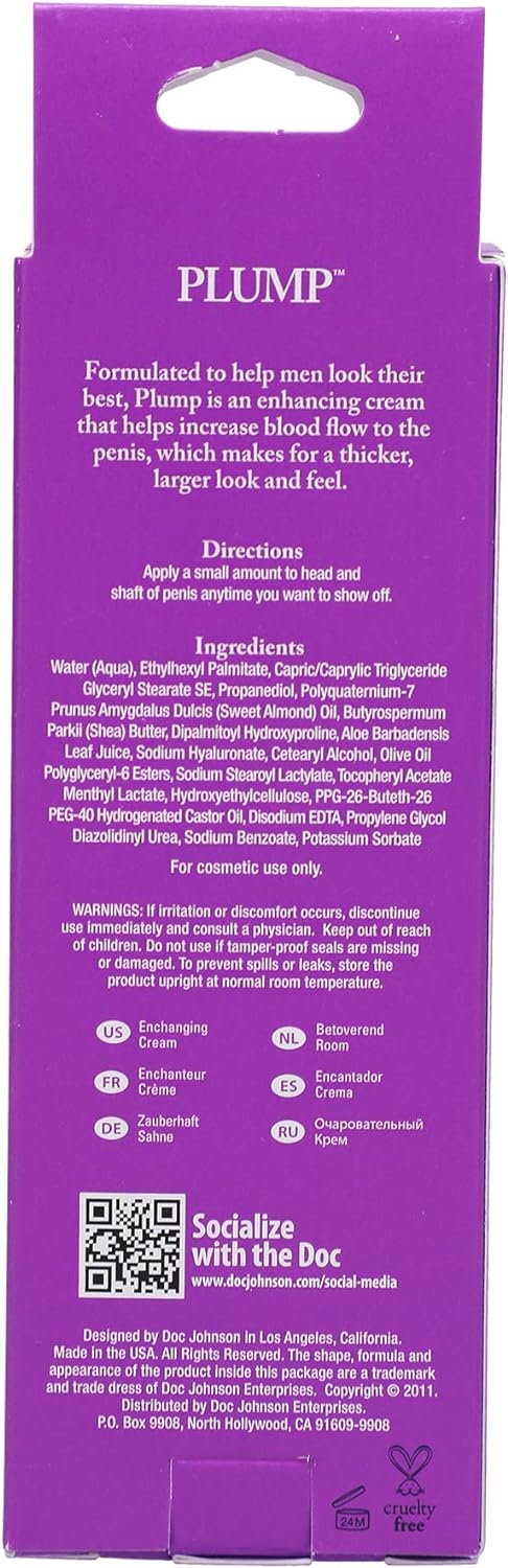 Doc Johnson Plump - Enhancing Cream For Men - Enhances Thickness and Size for Intense Pleasure - Odorless and Tasteless - Free of Glycerin - 2 Oz. (56g) - DragonVitality