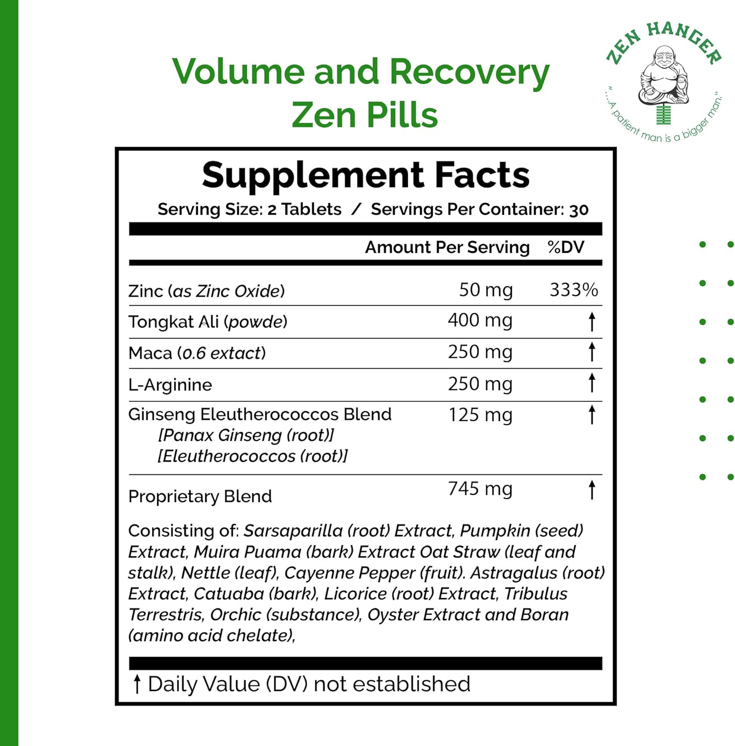 Zen Hanger Male Size Enhancement Pills (60 Count/Bottle, 2 Bottles) - Mens Supplement for Volume & Recovery After Enlargement Exercises - Penis Girth & Enlargement Pills - DragonVitality