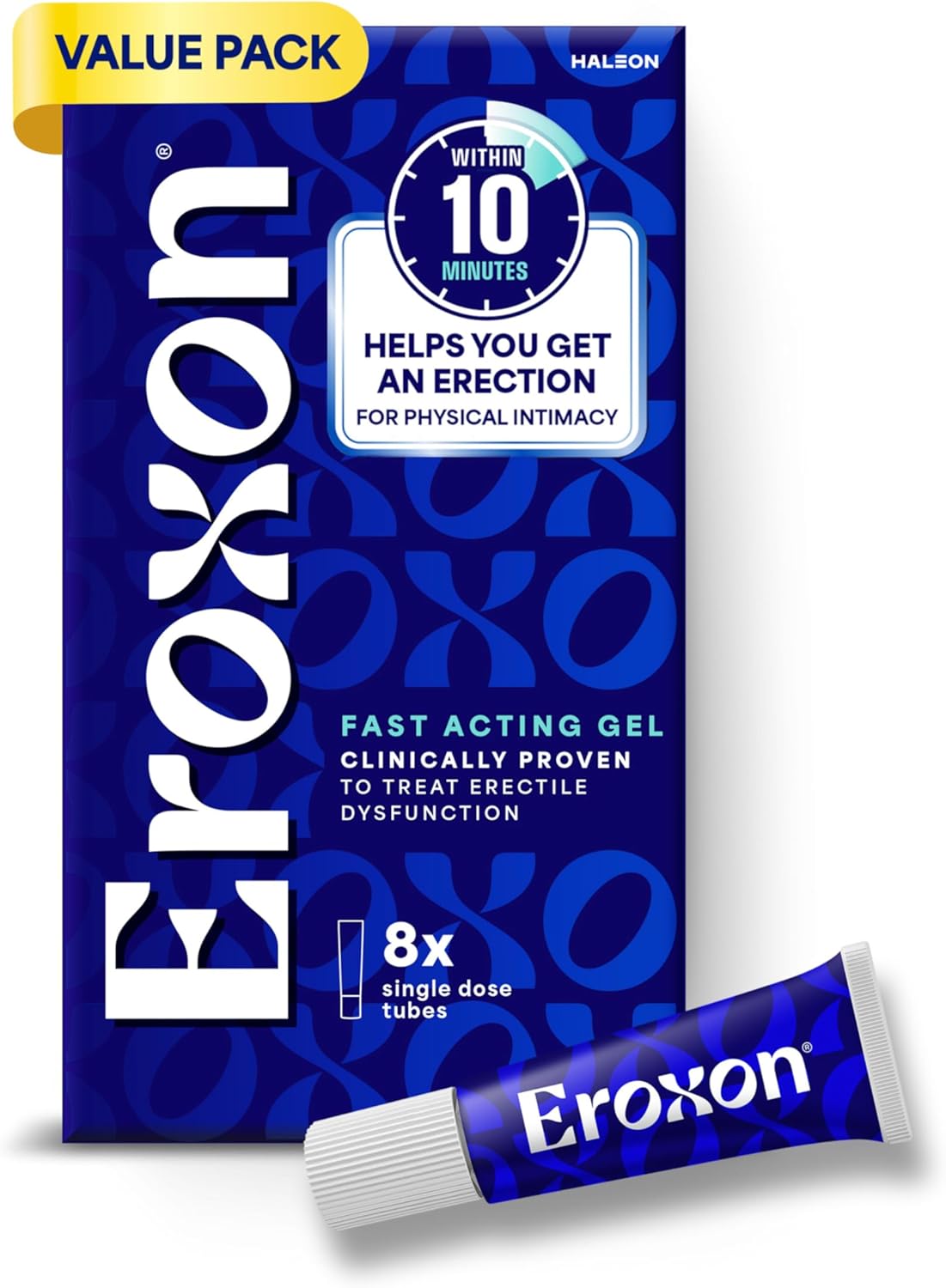 Eroxon Erectile Dysfunction Treatment Gel, New Clinically Proven Topical Gel, Helps Get an Erection Within 10 Minutes, 8 Single Use Tubes - DragonVitality