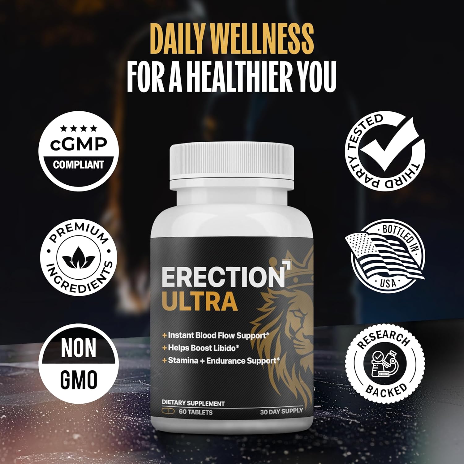 Erect Ultra | Performance Pills for Men Fast Acting Blood Flow & Enhanced Circulation, Stamina, Girth and Hardness | Helps Achieve & Sustain Hard On's | 20 Research Backed Ingredients - 60 Tablets - DragonVitality