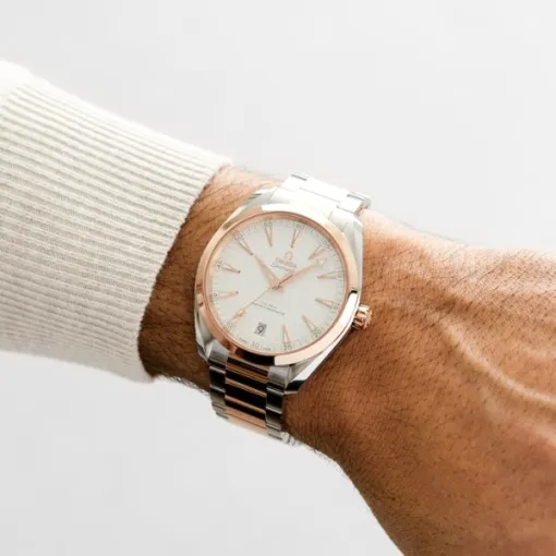 Omega Seamaster Aqua Terra Men Automatic Silver Stainless Steel 18ct Rose Gold Watch O22020412102001