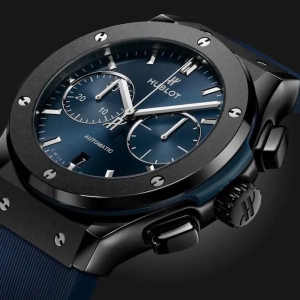 Hublot Classic Fusion Men Automatic Blue Rubber Watch 521.CM.7170.RX