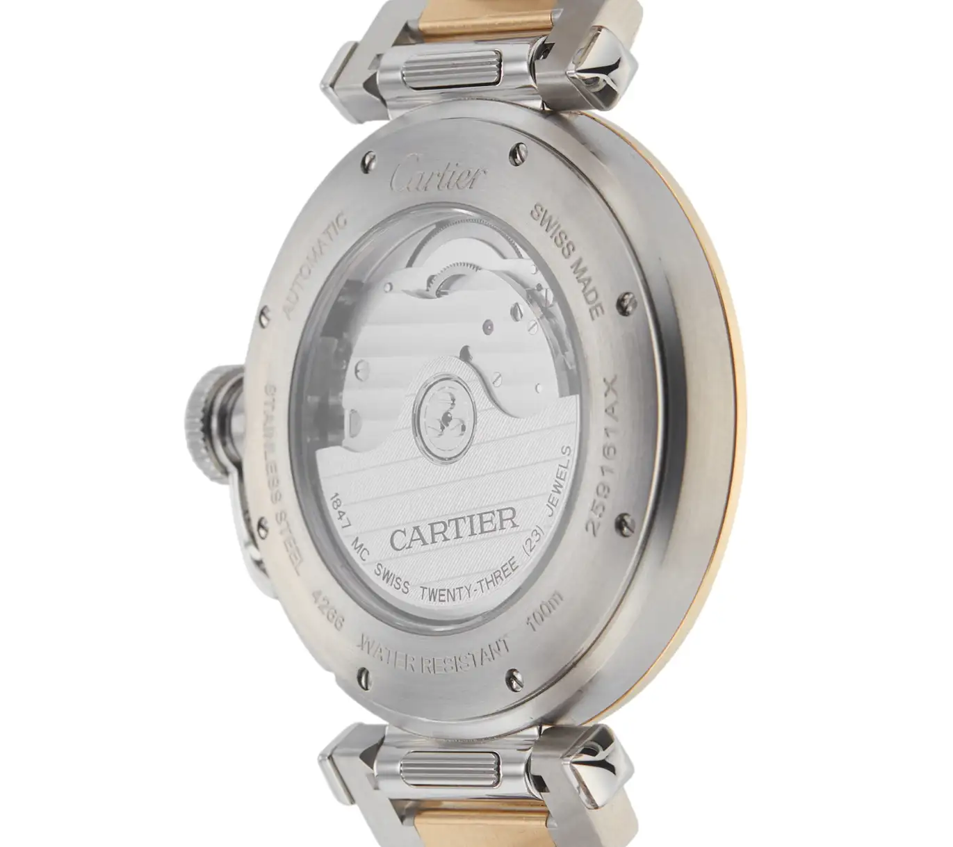 Cartier Pasha de Cartier Women Automatic Silver Stainless Steel   18ct Rose Gold Watch W2PA0008