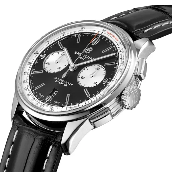 Breitling Premier Men Automatic Black Alligator Watch AB0118371B1P1