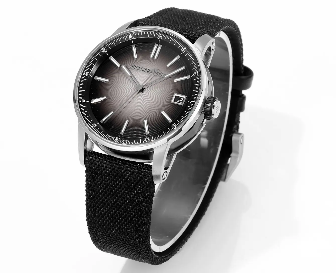 watch Audemars Pigeut CODE 11.59 Smoke Grey Dial Stainless Steel Case Black Fabric Strap Automatic Watch 41mm