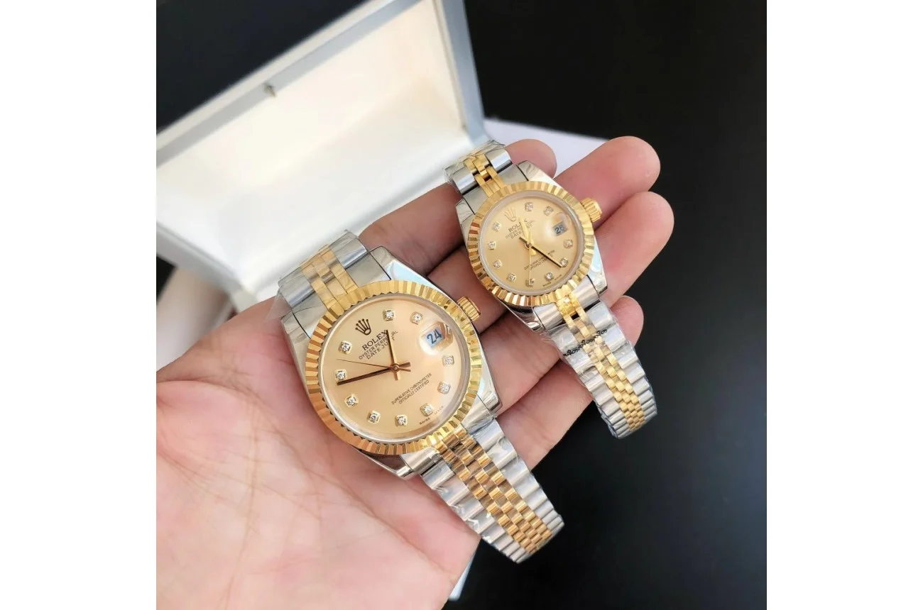 Couple Watches Rolex Datejust 36/28mm RG/SS Jub Gold/Dial