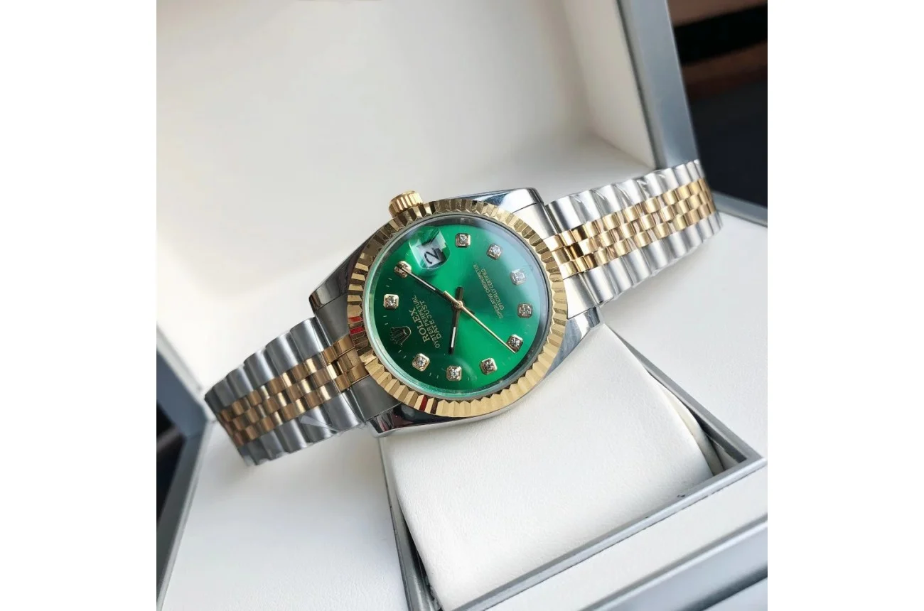 Couple Watches Rolex Datejust 36/28mm RG/SS Jub Green/Dial