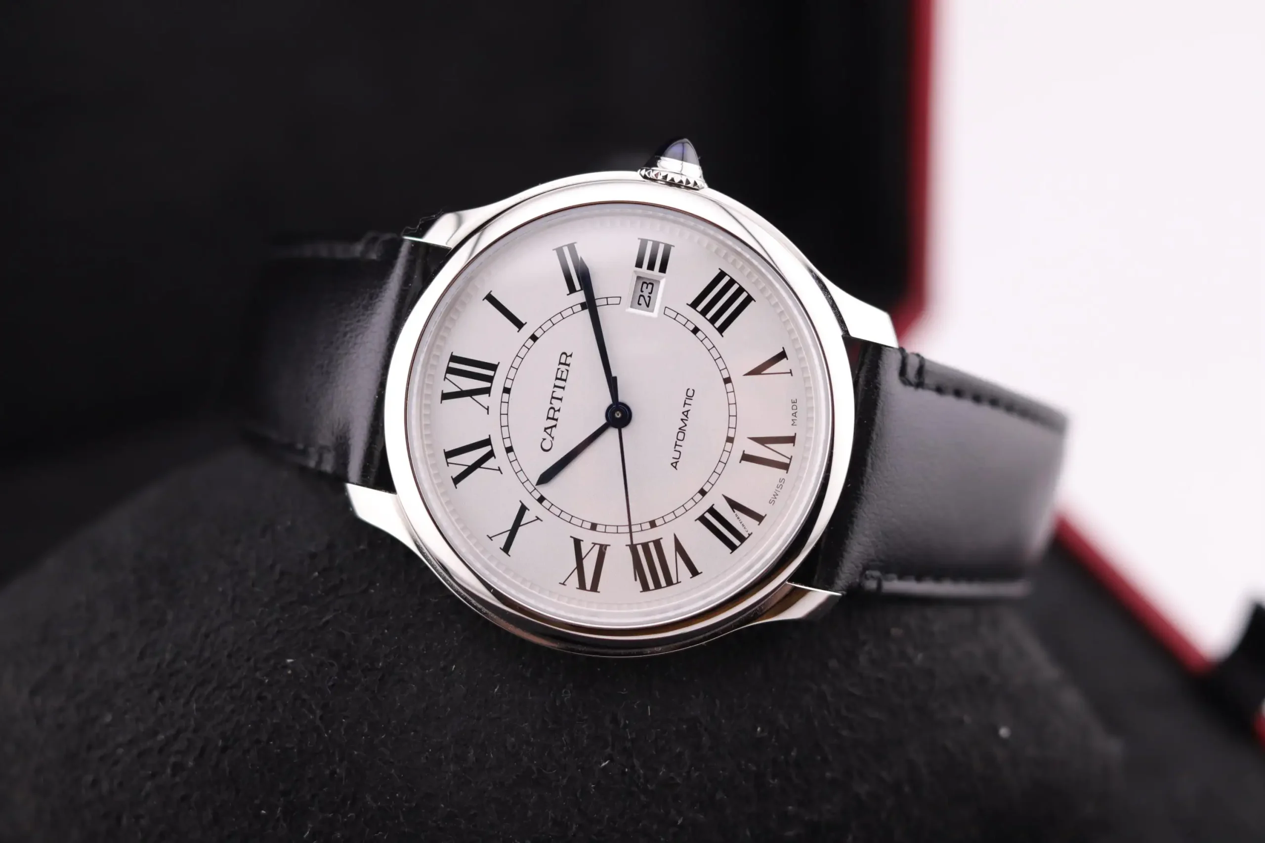 Cartier Ronde Must Men Quartz Silver Calf Watch WSRN0032