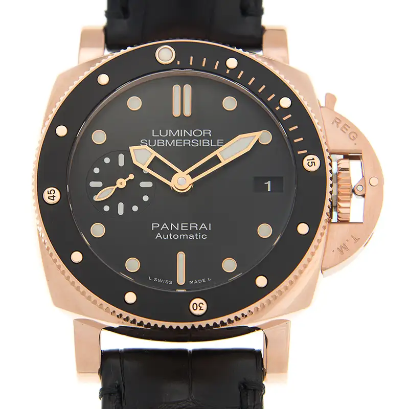 Panerai Submersible Men Automatic Black Alligator Watch PAM00974
