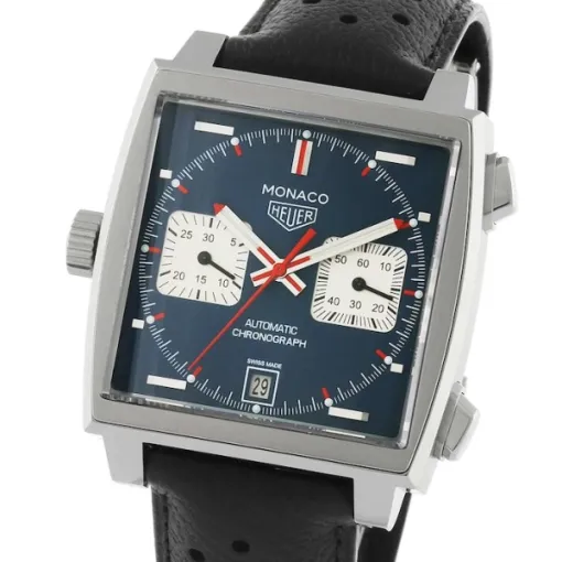 TAG Heuer Monaco Men Automatic Blue Leather Watch CAW211P.FC6356