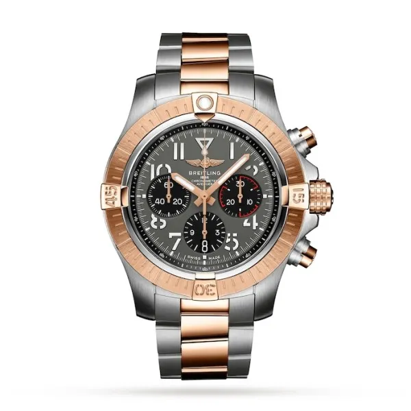Breitling Avenger Men Automatic Grey Stainless Steel 18K Red Gold Watch UB01821A1B1U1