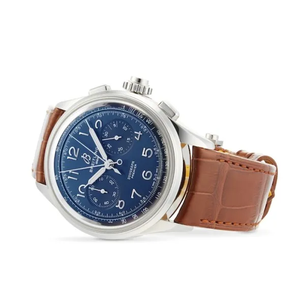 Breitling Premier Men Blue Alligator Watch AB1510171C1P1