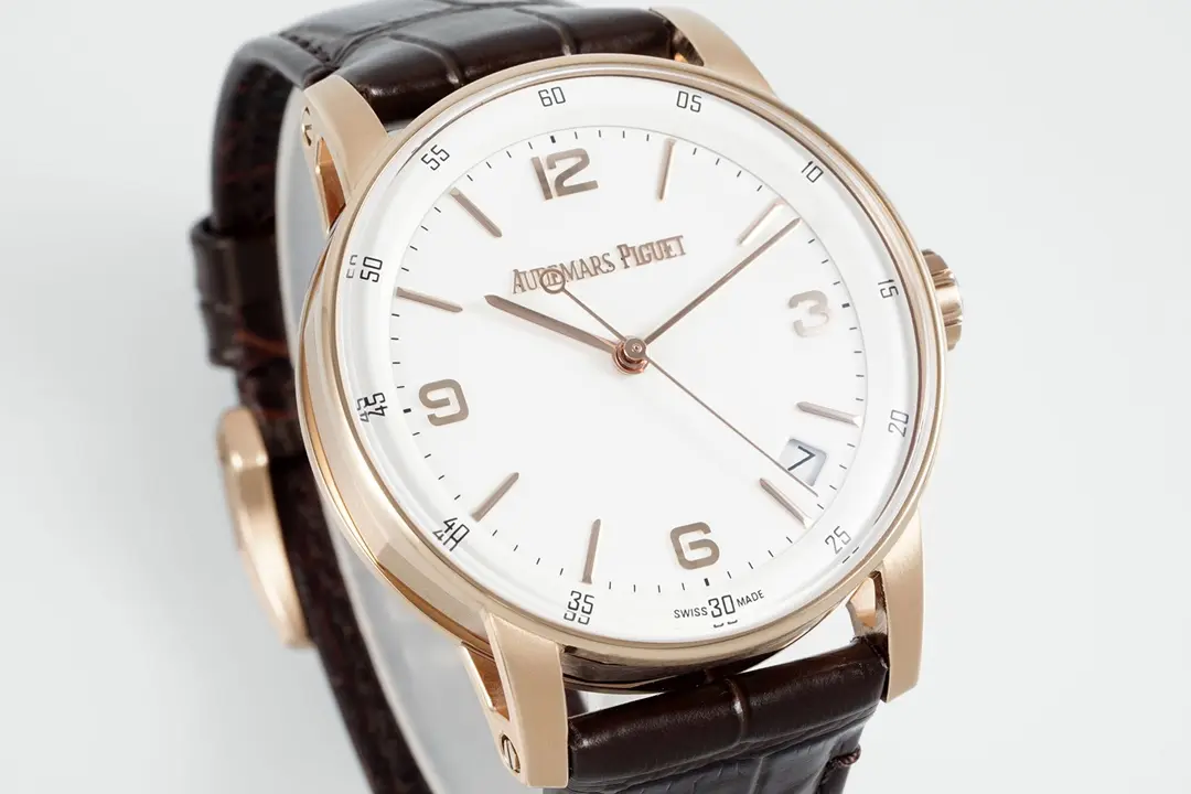 watch Audemars Piguet CODE 11.59 Blue Dial Three-Hand Automatic Watch 41mm Rose Gold Case with Brown Leather Strap