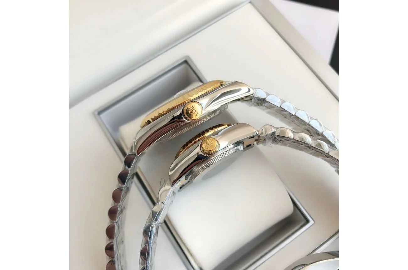 Couple Watches Rolex Datejust 36/28mm RG/SS Jub Black/Dia