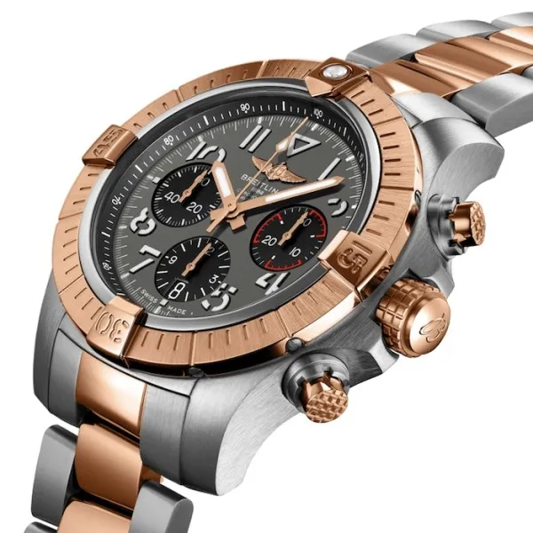 Breitling Avenger Men Automatic Grey Stainless Steel 18K Red Gold Watch UB01821A1B1U1