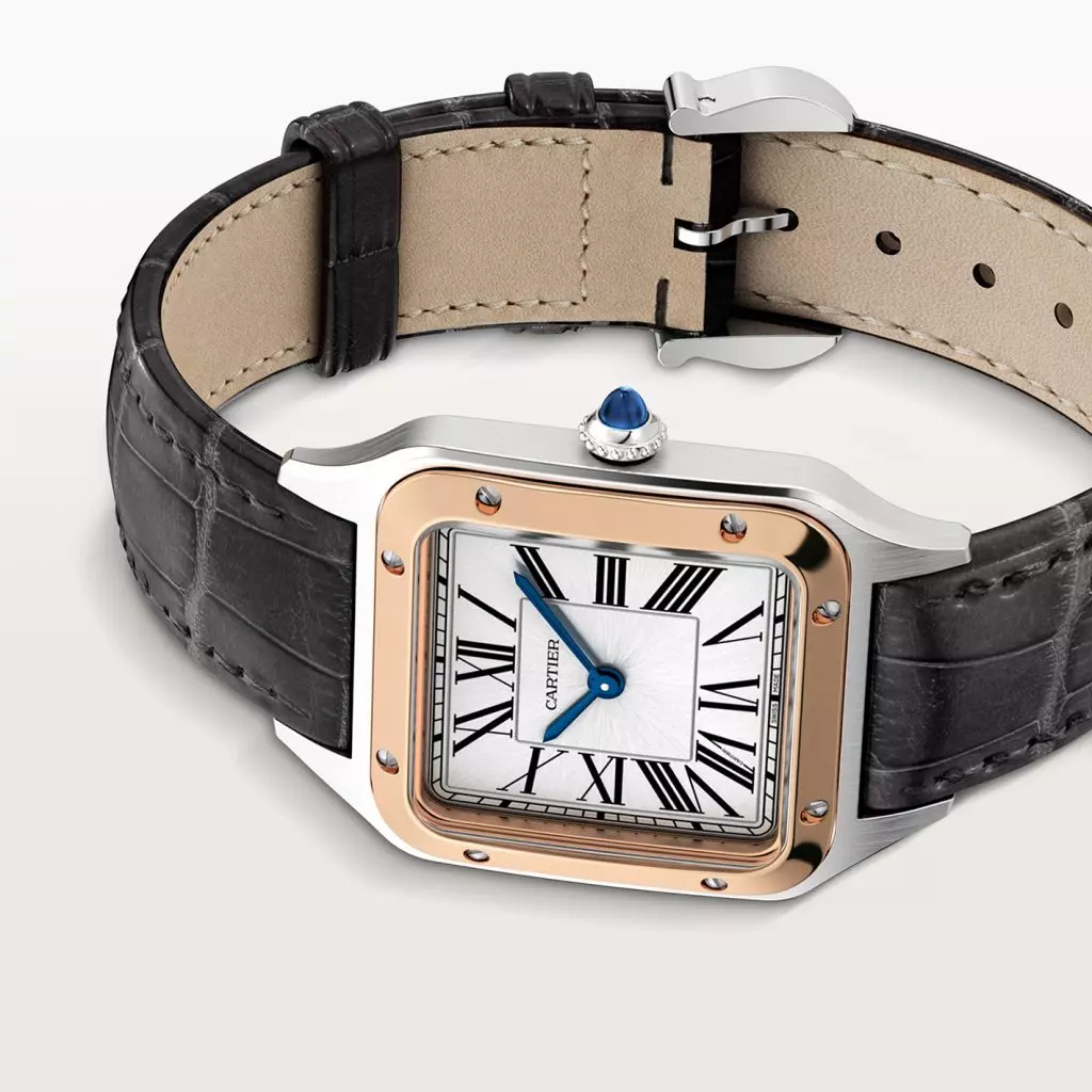 Cartier Santos-Dumont Men Automatic Silver Stainless Steel 18ct Rose Gold Watch W2SA0017