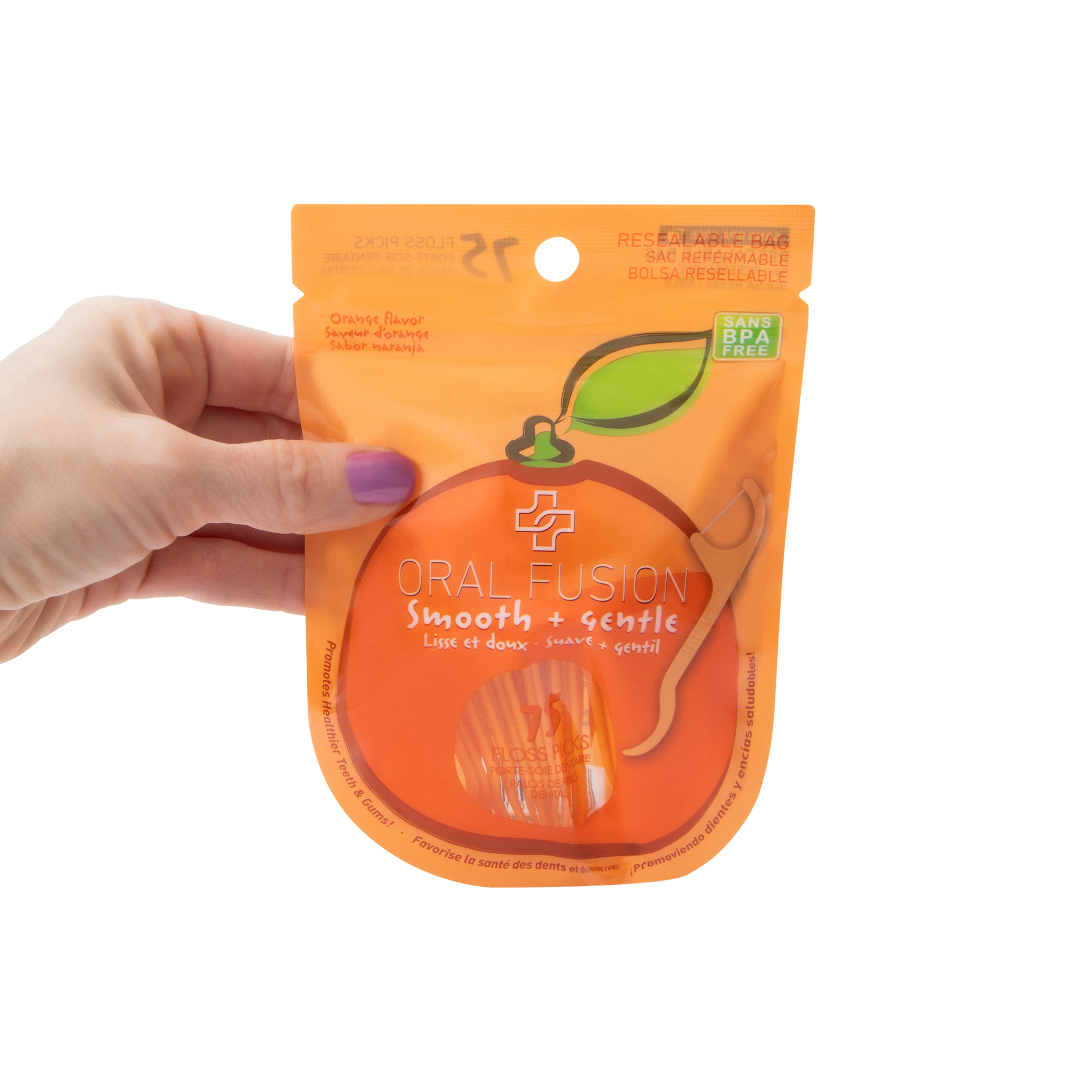 Oral Fusion Orange Flavored Floss Pick 75-Pack