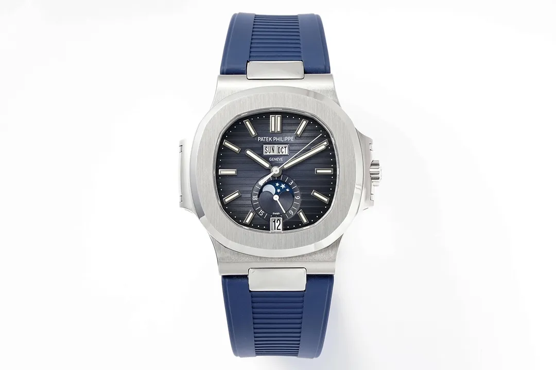 Patek Philippe Blue Nautilus Rubber Strap Watch