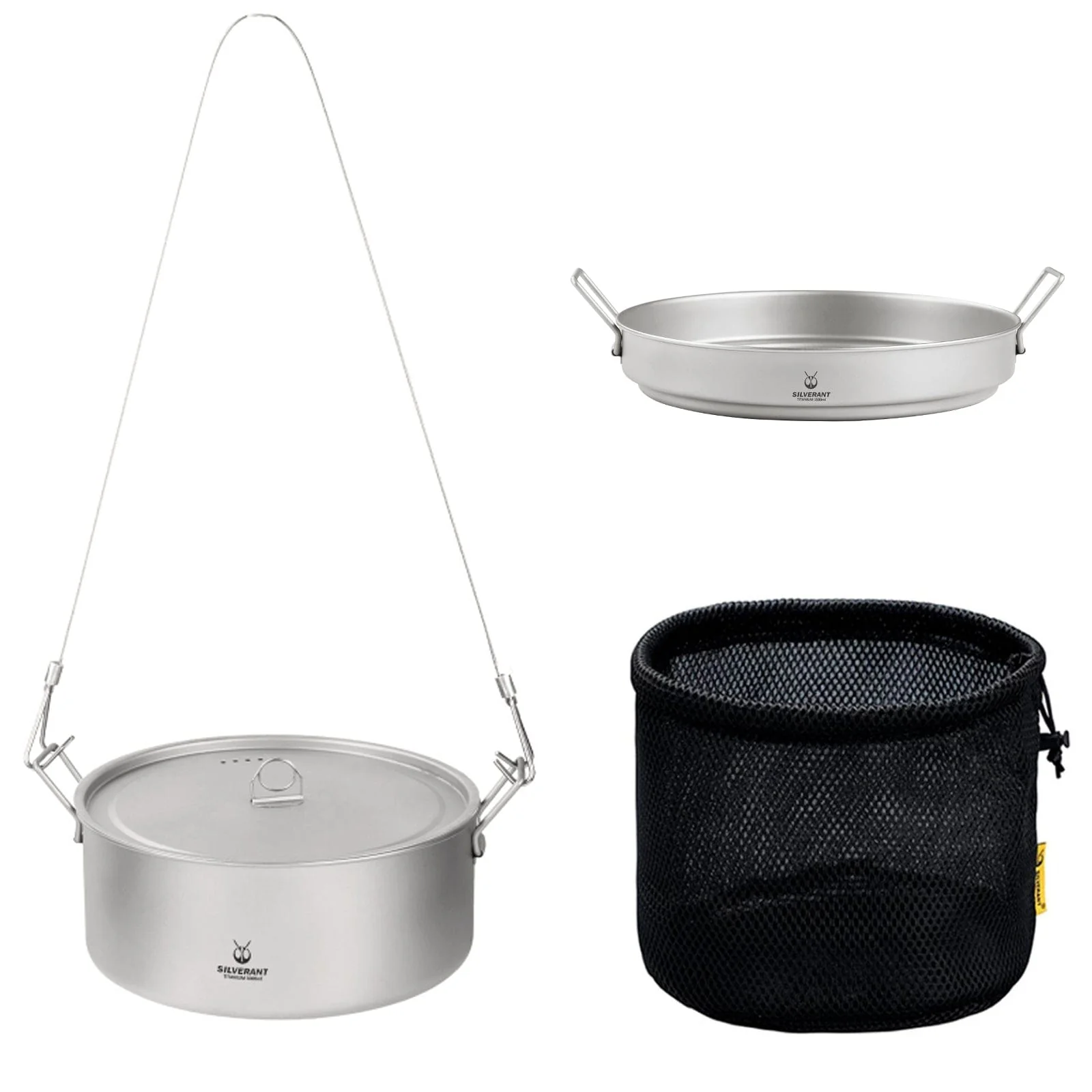 Extra Large 2-Piece Titanium Camping Cookware Set With Hanger