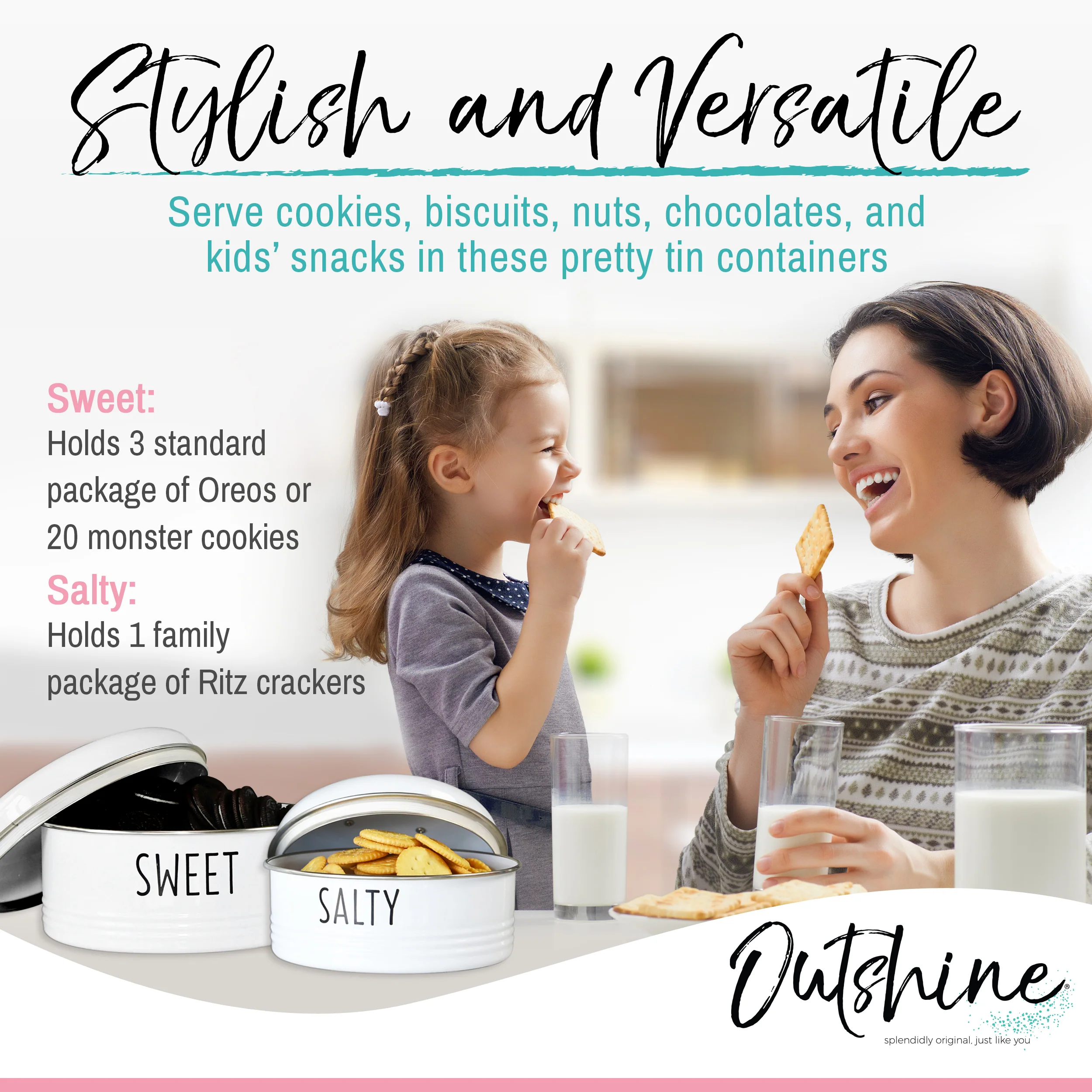 Outshine Farmhouse Round Tin Snack Containers with Lids - Set of 2