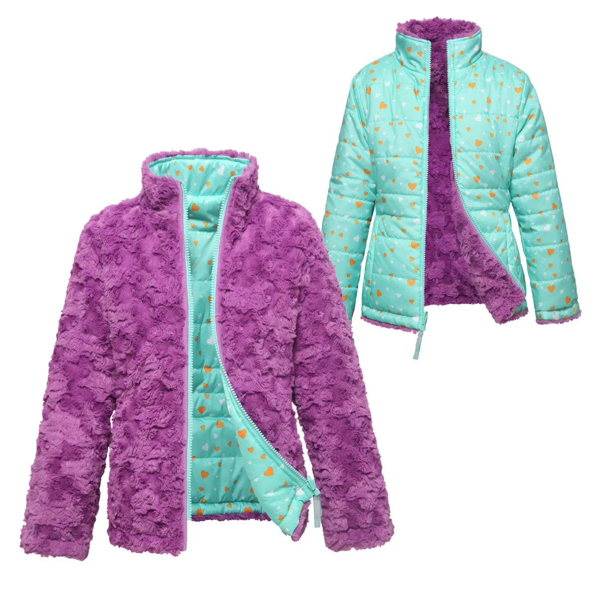 Girls' Reversible Sherpa Fleece Puffer Jacket