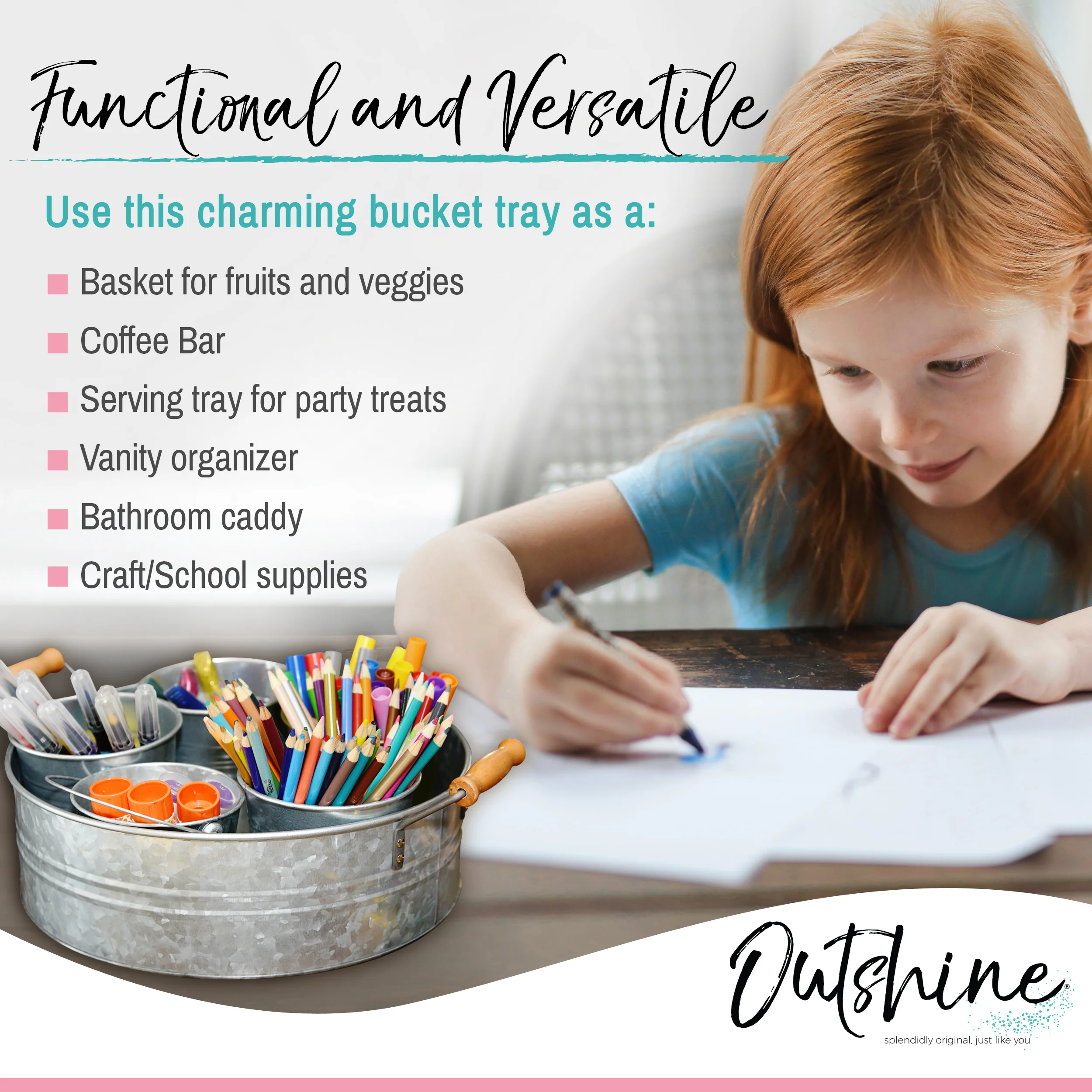 Outshine Farmhouse Kitchen Decor Decorative Metal Storage Tray Coffee Table