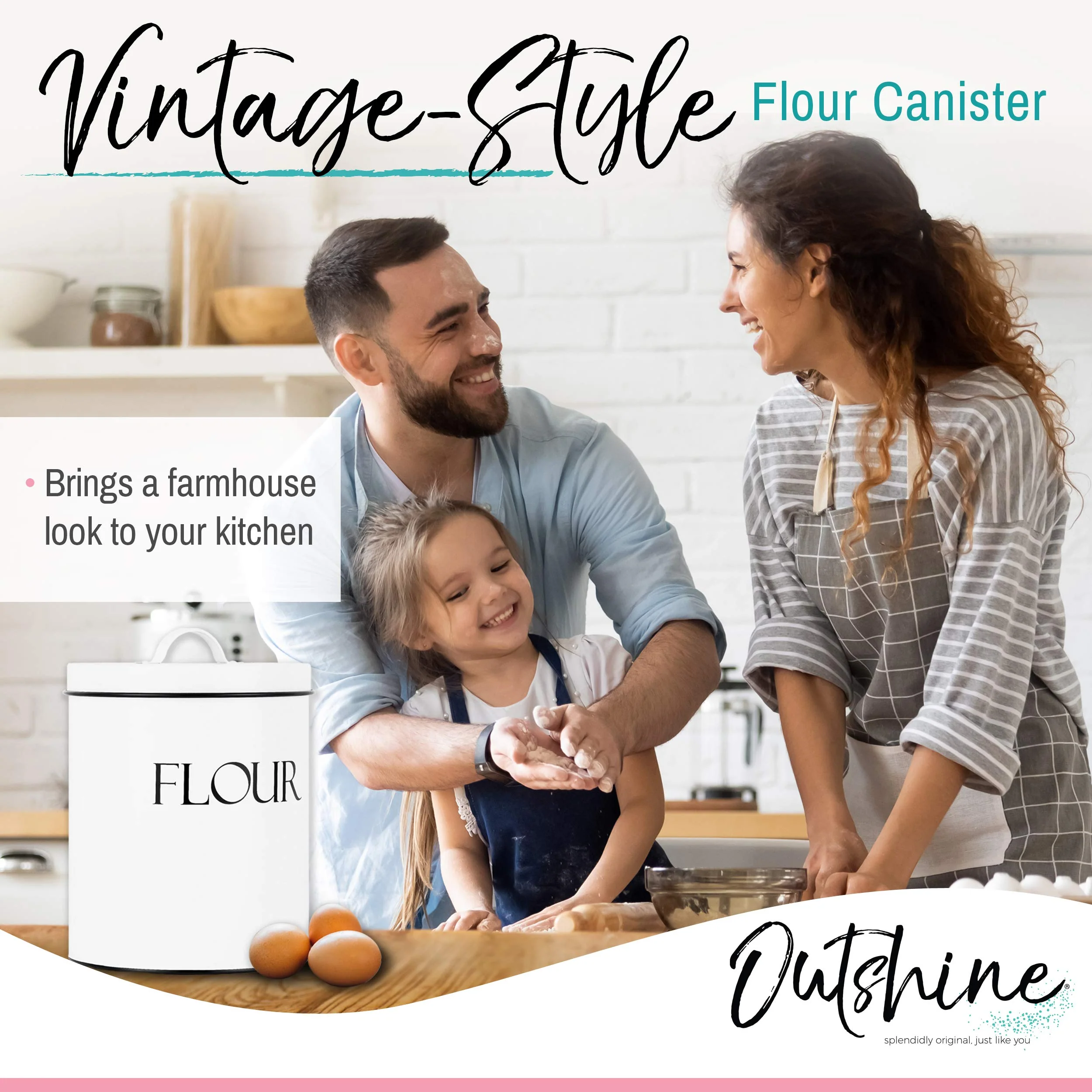 Outshine Metal Kitchen Farmhouse Canister and Jar with Airtight Lids